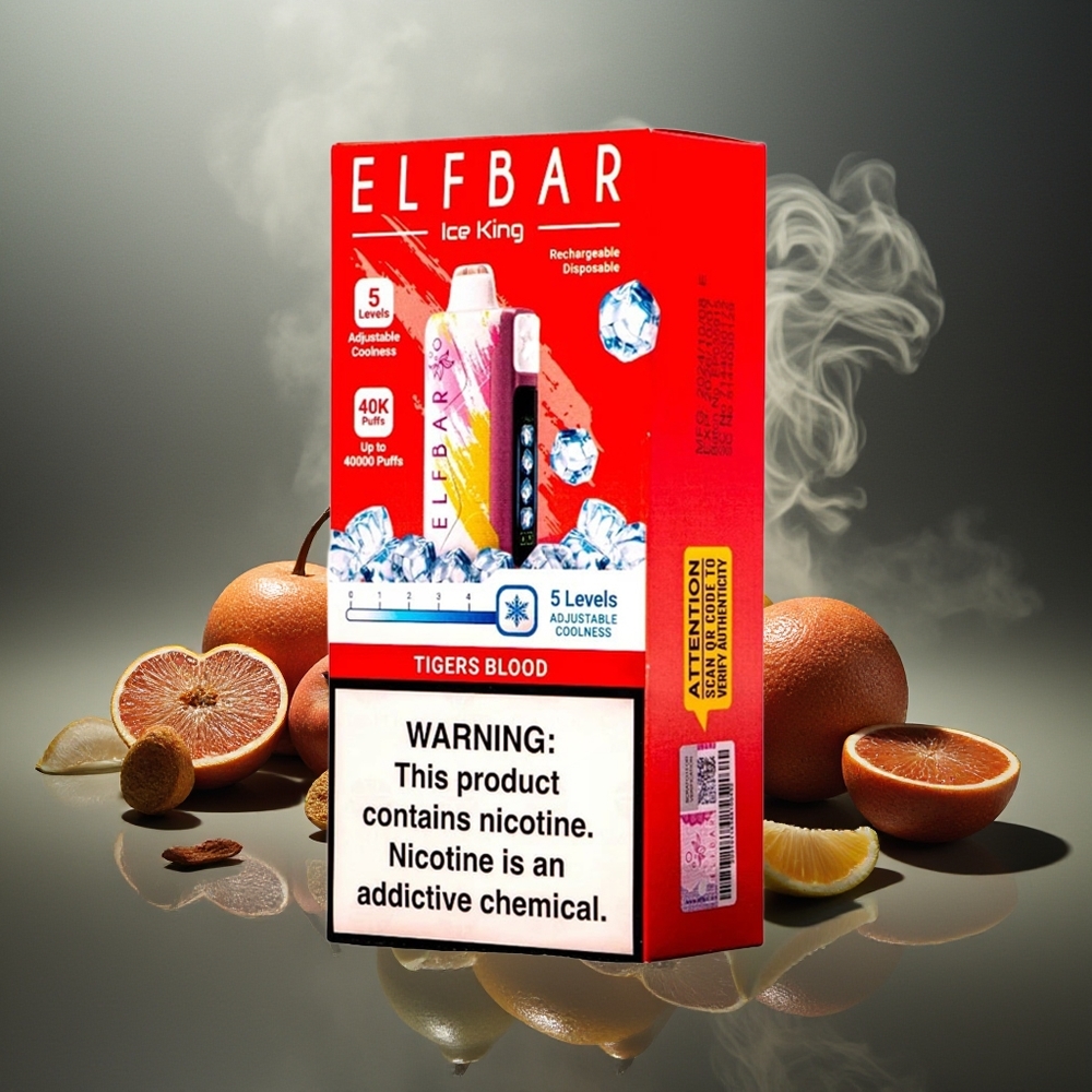 Partihandel Sverige Elf Bar Ice King 40000 Puffs Laddningsbar Tigers Blod LCD 5 Kylningsnivåer