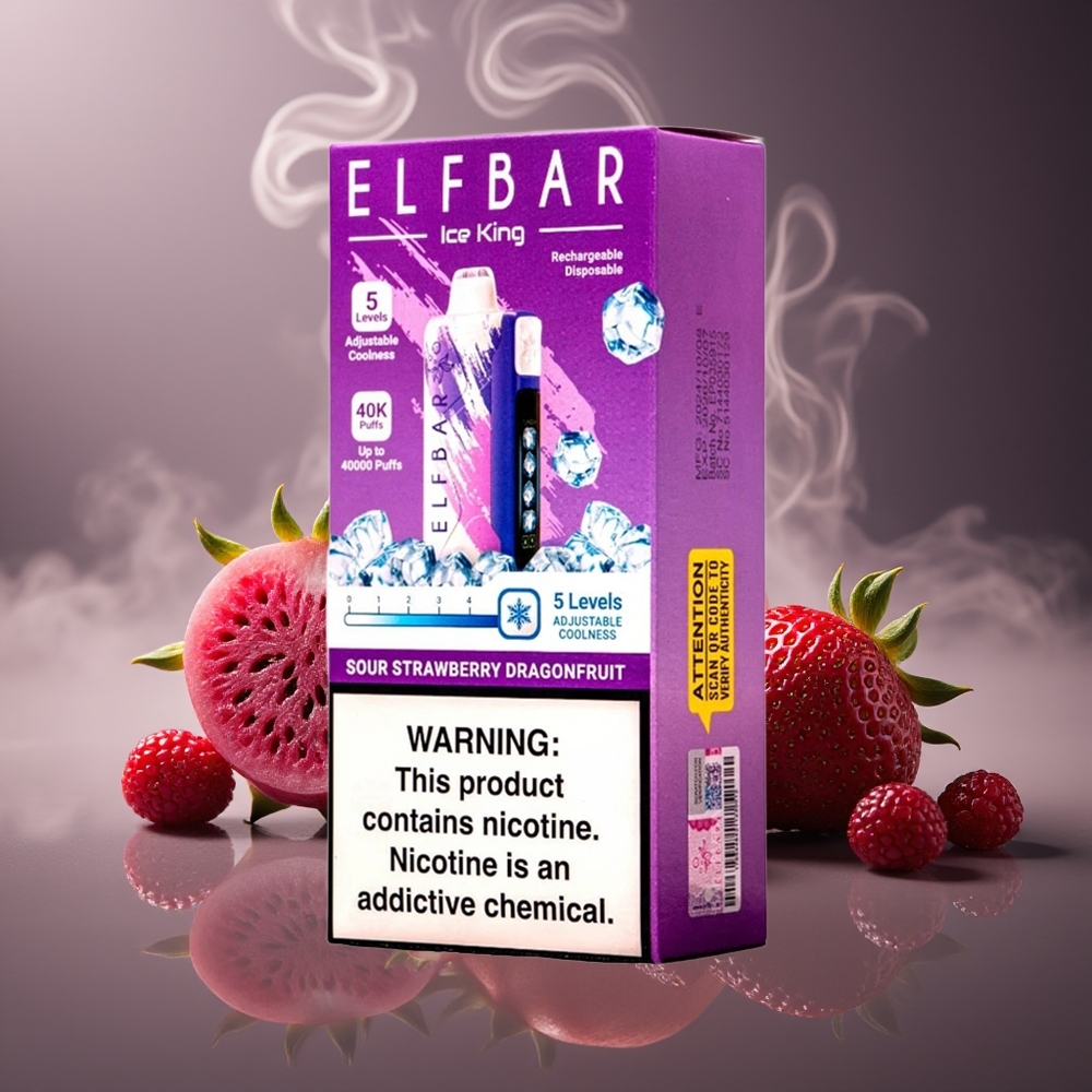 Partihandel Sverige Elf Bar Ice King 40000 Puffs Ånga Sur Jordgubbe Dragonfrukt 20ml 5% LCD