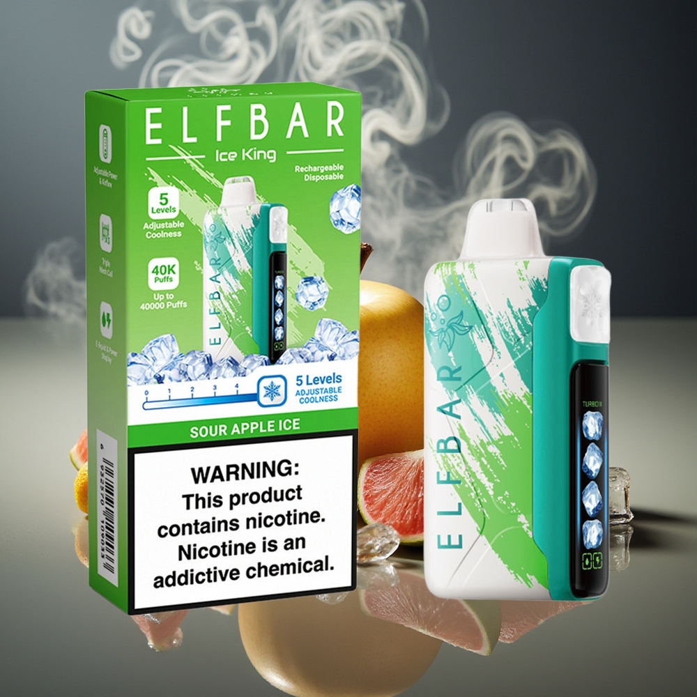 Partihandel Sverige Elf Bar Ice King 40000 Puffs Ångbåtsäpple Is 20ml 5% 850mAh LCD