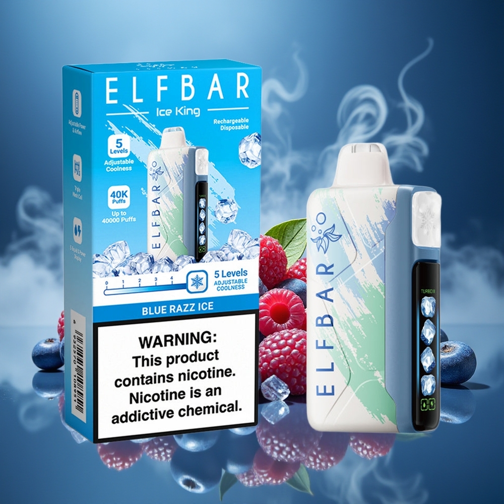 Partihandel Sverige Elf Bar Ice King 40000 Puffs Återuppladdningsbar 850mAh Blå Hallon Is