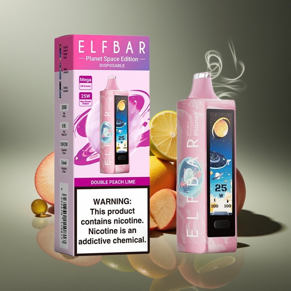 Partihandel Sverige Elf Bar Planet 25000 Puffar Engångs Vape Dubbla Persika Lime Mesh Coil 800mAh