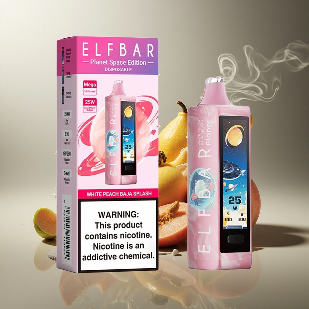 Partihandel Sverige Elf Bar Planet 25000 Puffs 18ml Mesh Vit Persika Baja Splash