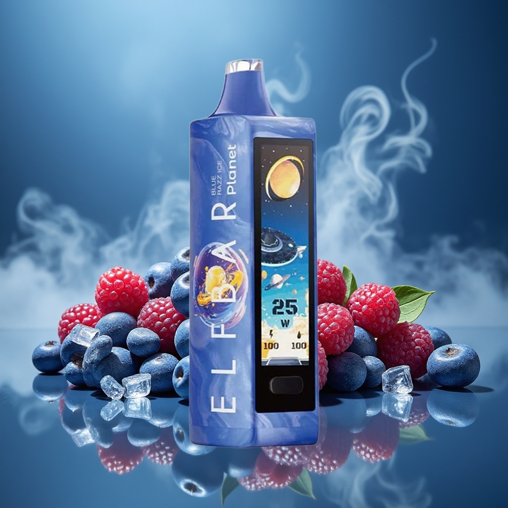 Partihandel Sverige Elf Bar Planet 25000 Puffs Disposable Blå Hallon Is 18ml Mesh 800mAh