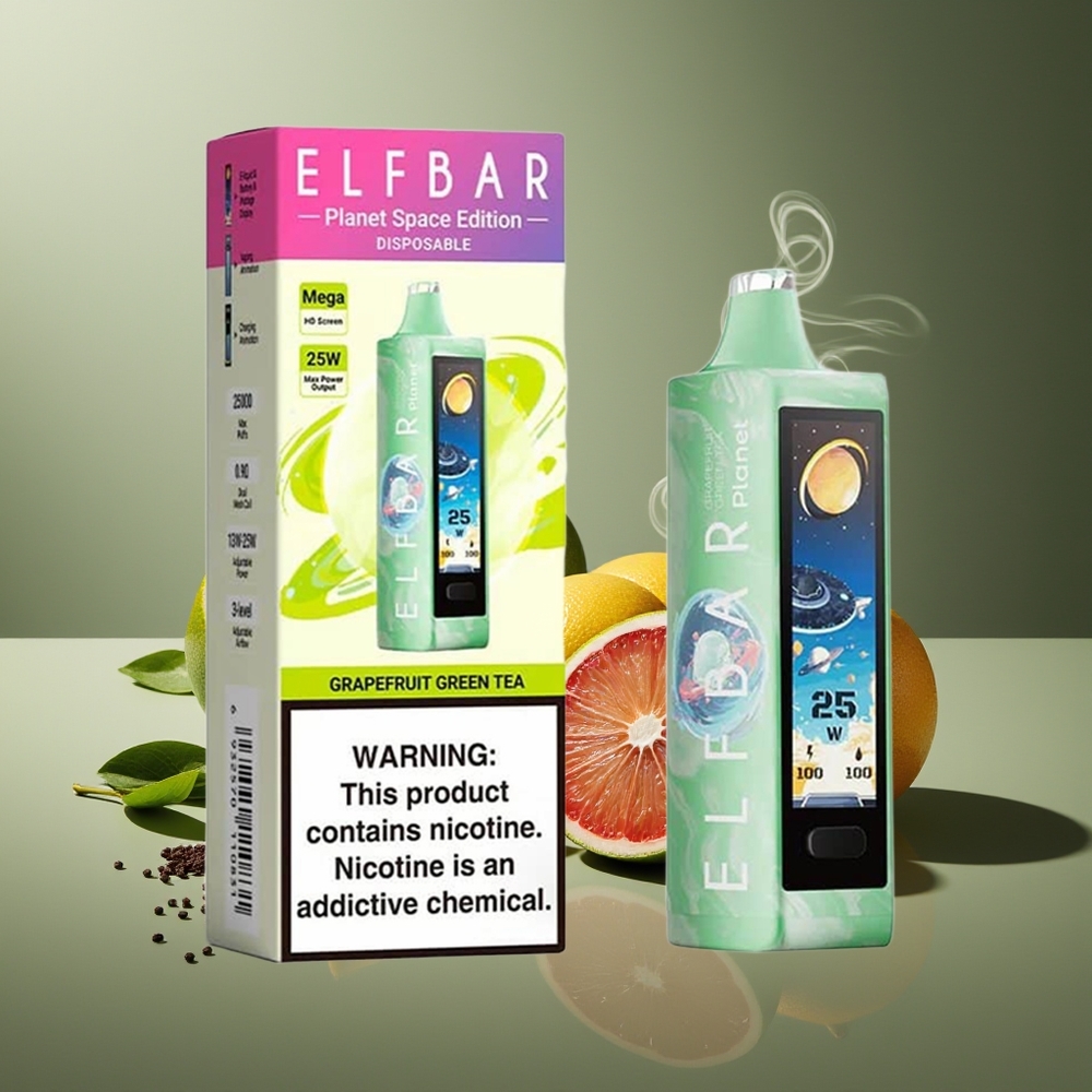 Partihandel Sverige Elf Bar Planet 25000 Puffs Engångs Vape Grapefrukt Grönt Te Mesh 800mAh