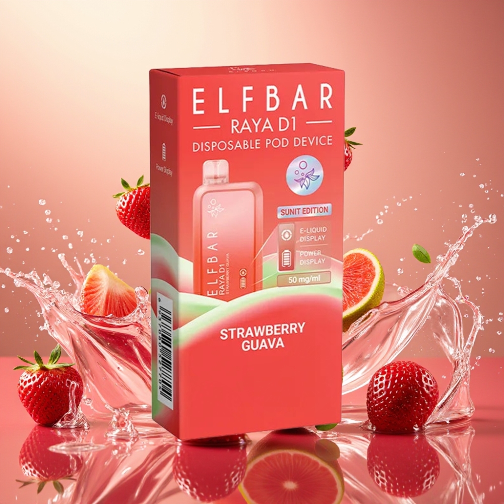 Partihandel Sverige Elf Bar Raya D1 13000 Puffs 18ml Jordgubb Guava