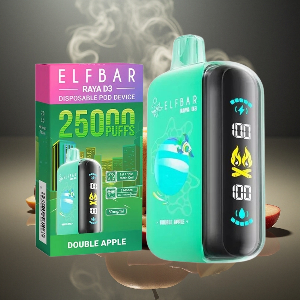 Partihandel Sverige ELF BAR RAYA D3 25000 Dubbel Äpple 850mAh 23ml 5% Typ-C