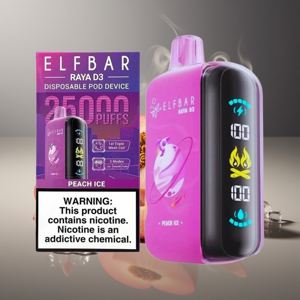 Partihandel Sverige ELF BAR RAYA D3 25000 Puffs 850mAh 23ml 5% Type-C Persika Is
