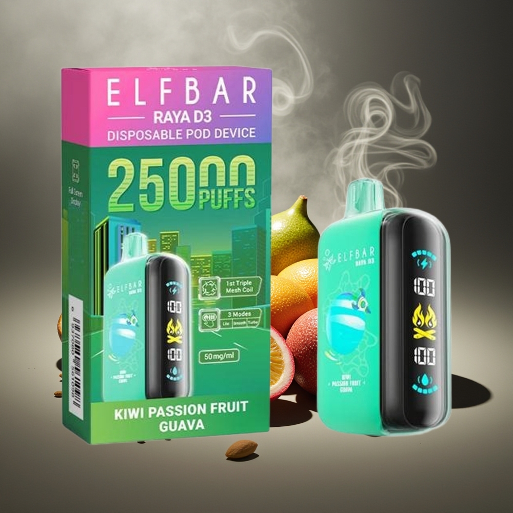 Partihandel Sverige ELF BAR RAYA D3 25000 Puffs Disposable Vape Kiwi Passionsfrukt Guava 23ml 850mAh Type-C