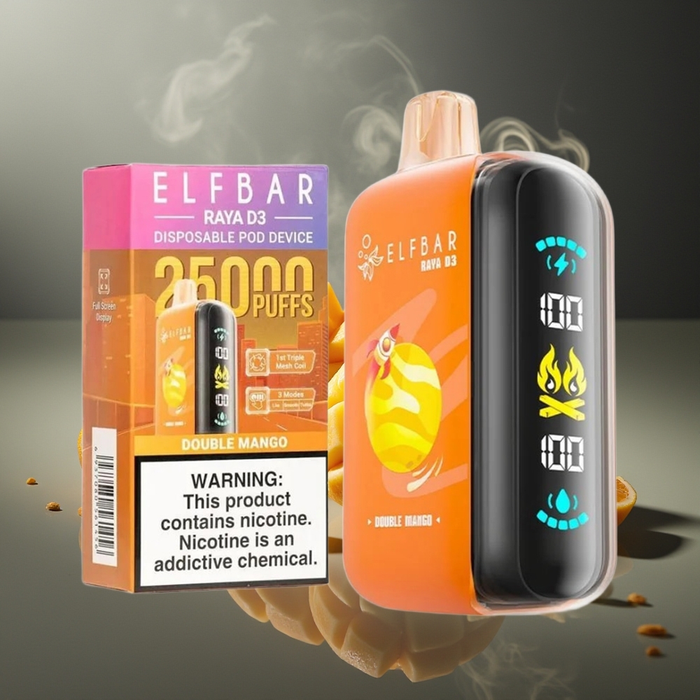 Partihandel Sverige ELF BAR RAYA D3 25000 Puffs Dubbel Mango 850mAh 23ml 5% Typ-C