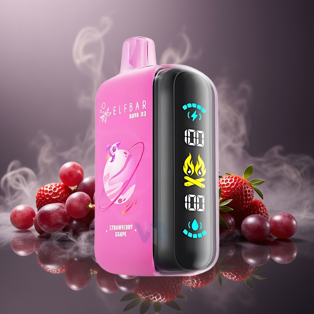 Partihandel Sverige ELF BAR RAYA D3 25000 Puffs Engångs E-Cigg Jordgubb Druva 23ml 5% Type-C
