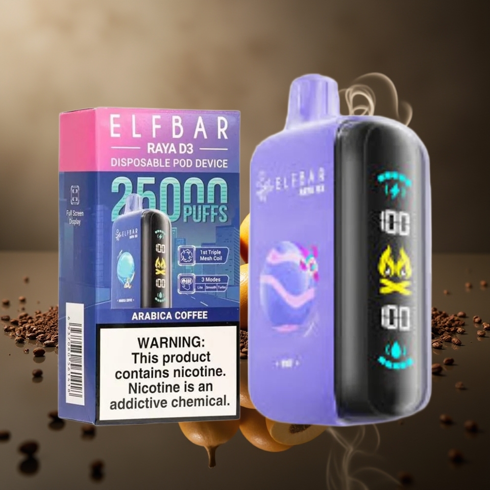 Partihandel Sverige ELF BAR RAYA D3 25000 Puffs Engångs Vape Arabica Kaffe 23ml 850mAh Type-C