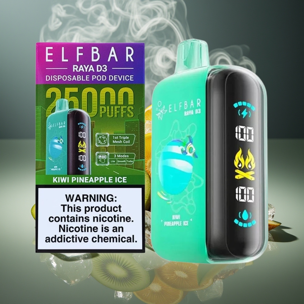 Partihandel Sverige ELF BAR RAYA D3 25000 Puffs Kiwi Ananas Is 850mAh 23ml 5% Typ-C