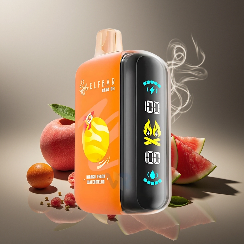Partihandel Sverige ELF BAR RAYA D3 25000 Puffs Laddbar 23ml 5% Mango Persika Vattenmelon