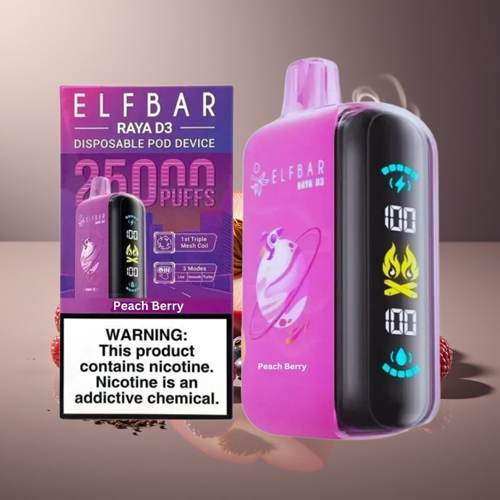 Partihandel Sverige ELF BAR RAYA D3 25000 Puffs Laddbar Persika Bär 23ml Type-C