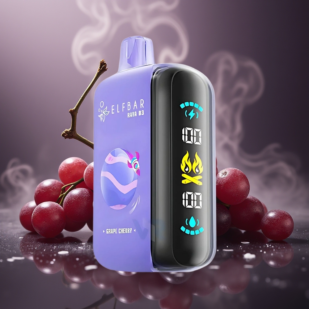 Partihandel Sverige ELF BAR RAYA D3 25000 Puffs Laddningsbar Druva Körsbär 23ml 5% Typ-C