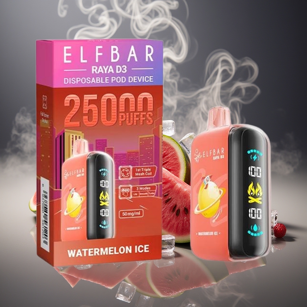 Partihandel Sverige ELF BAR RAYA D3 25000 Puffs Laddningsbar Vattenmelon Is Typ-C 23ml