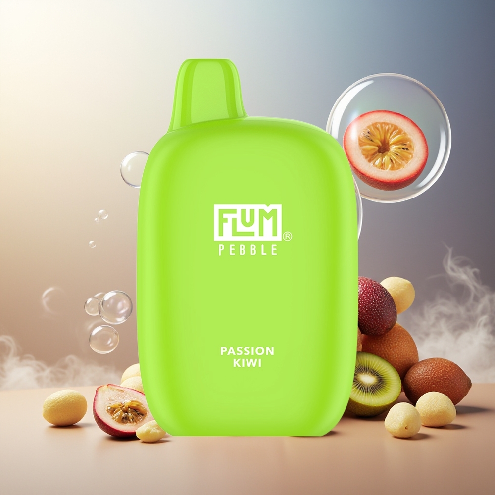 Partihandel Sverige FLUM Pebble 6000 Puffs Engångs Vape Passion Kiwi 10ml 5% Mesh Coil 500mAh Type-C