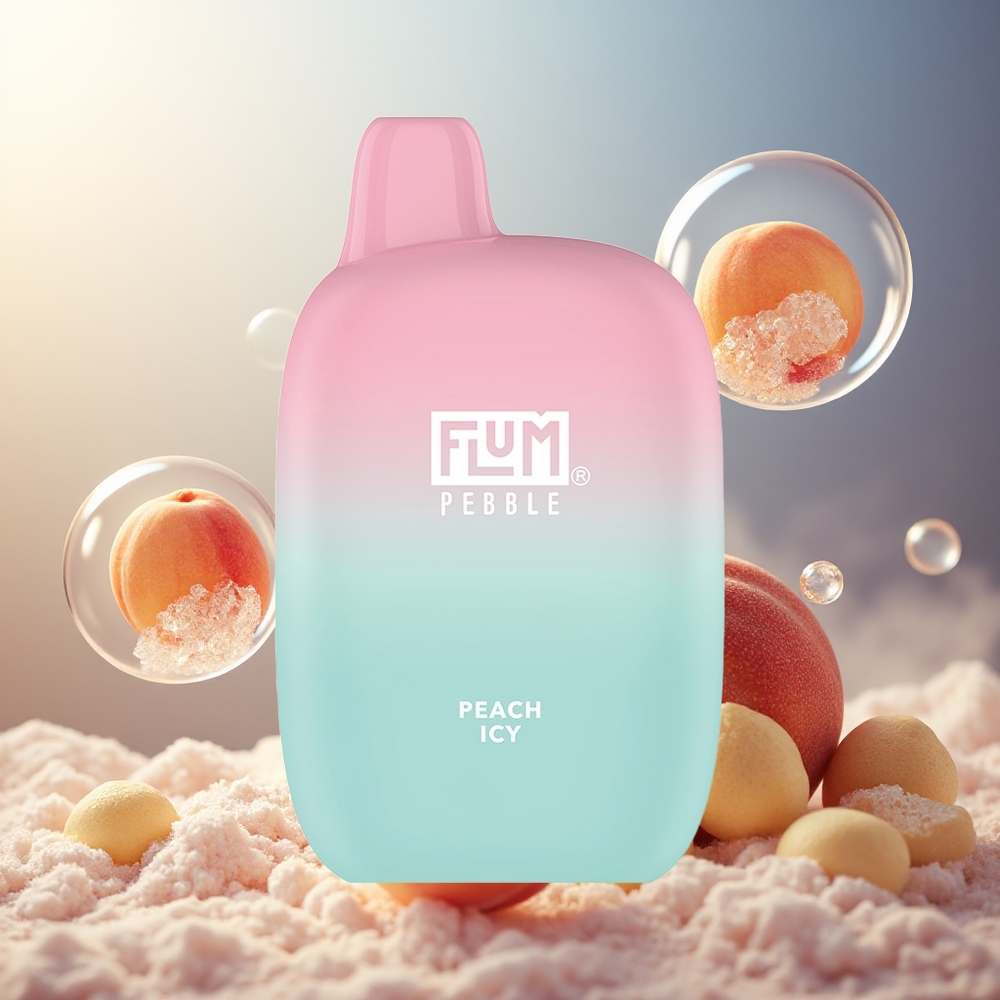 Partihandel Sverige FLUM Pebble 6000 Puffs Persika Is 10ml 5% 500mAh Mesh Coil Type-C