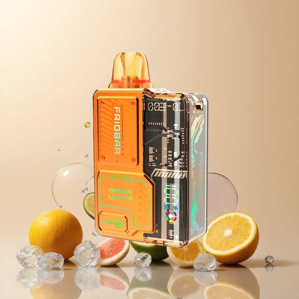Partihandel Sverige FRIOBAR MX 10K Engångs Vape Apelsin Lime Is Laser Mönster Display Luftflöde
