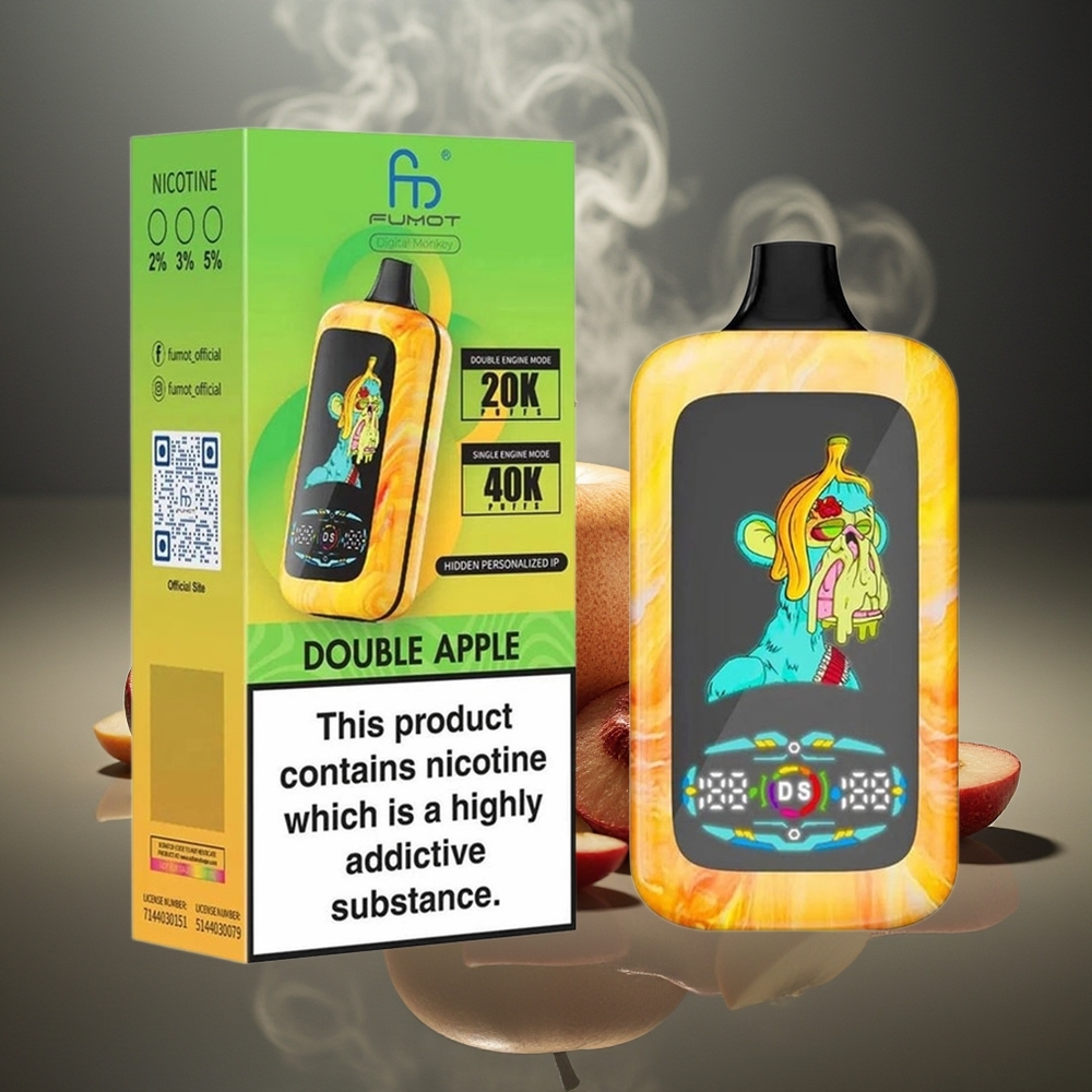 Partihandel Sverige Fumot Digital Monkey 20000/40000 Dubbel Äpple Dual Mesh Coil 7500 Puffs Dual/Single Engine 850MAH Type-C 0-5%