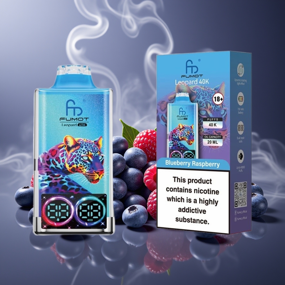 Partihandel Sverige Fumot Leopard 40K Puffs 5% Nicotine Blåbär Hallon Disposable Vape