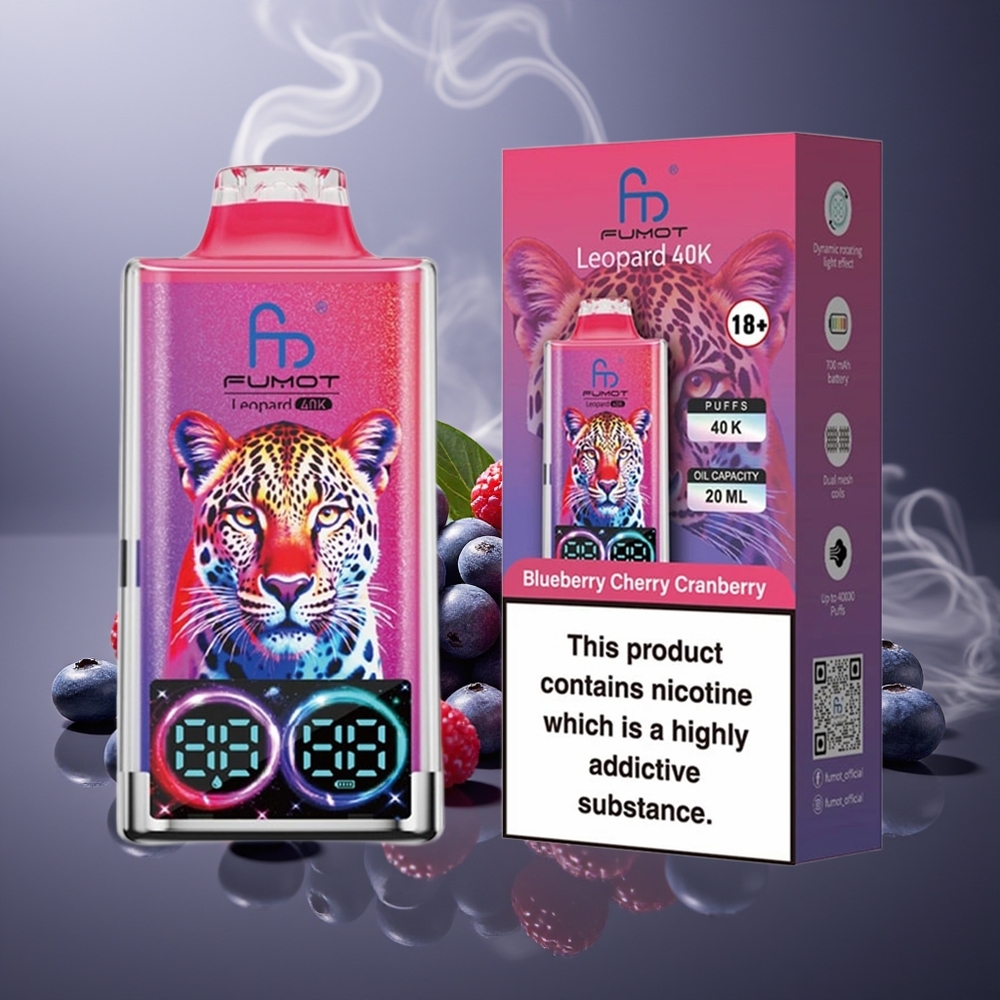 Partihandel Sverige Fumot Leopard 40K Puffs 5% Nicotine Dual Mesh Disposable Vape Blåbär Körsbär Tranbär