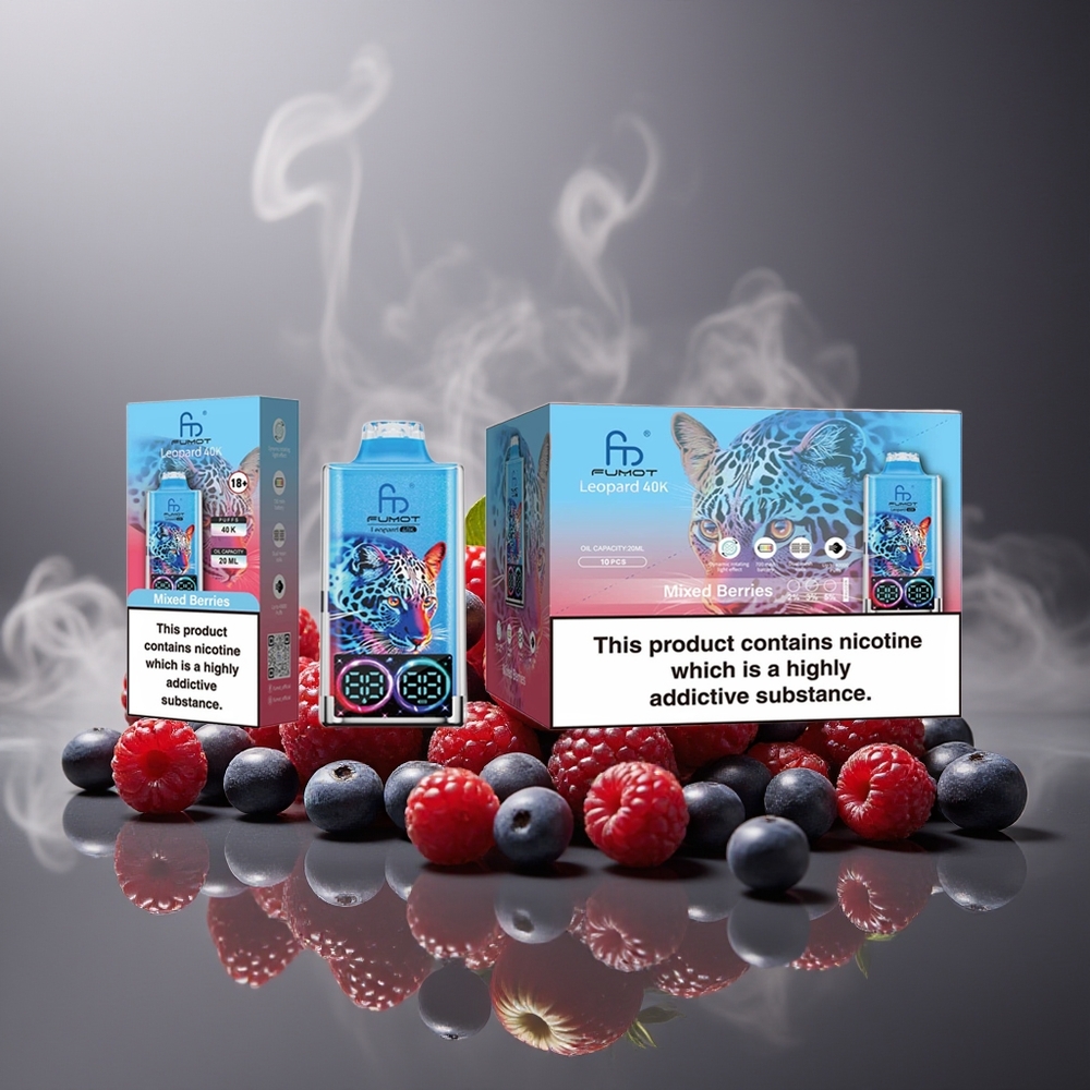 Partihandel Sverige Fumot Leopard 40K Puffs Engångs Vape Blandade Bär Dual Mesh 5% Nicotine Type-C