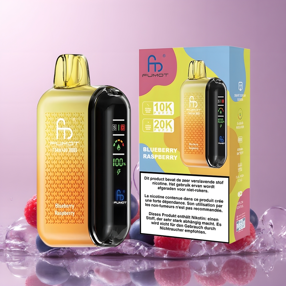 Partihandel Sverige Fumot Tornado 20000 Puffs Blåbär Hallon Dual Mesh Coil Smart Display