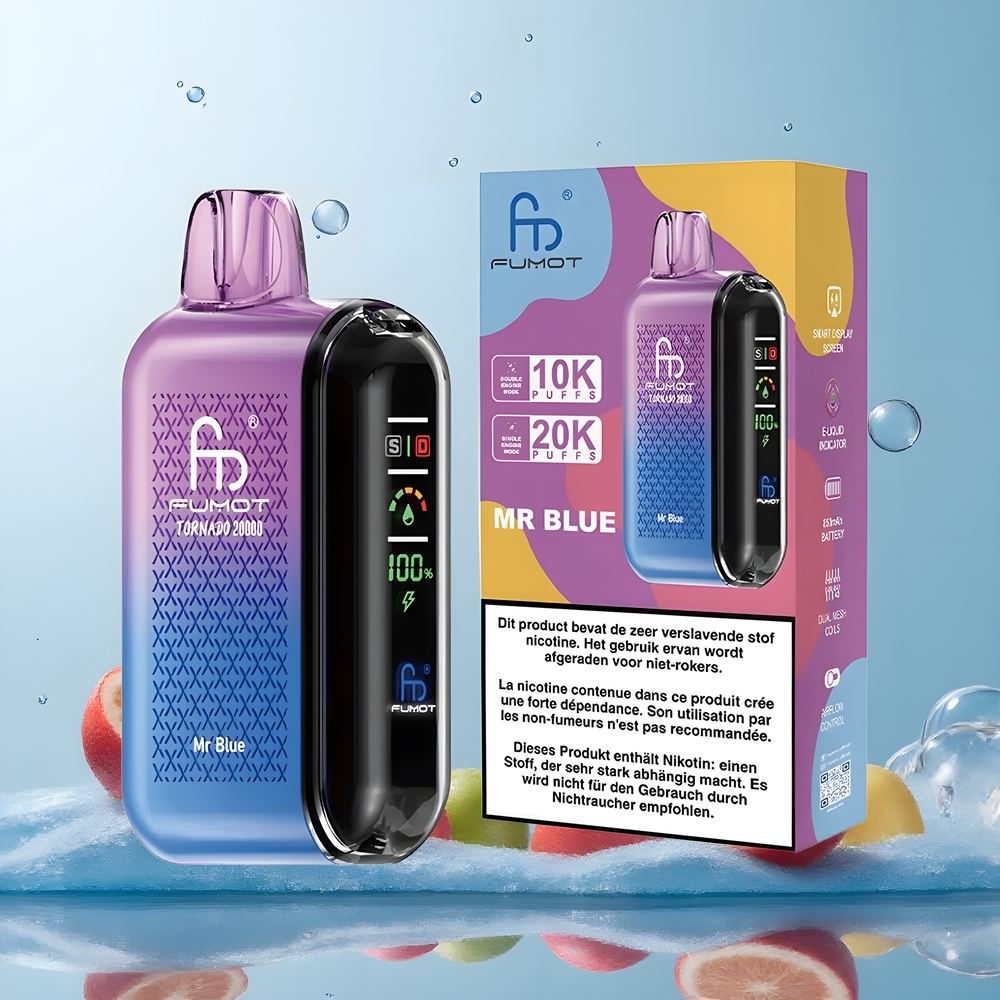 Partihandel Sverige Fumot Tornado 20000 Puffs Dual Mesh 20ml Herr Blå