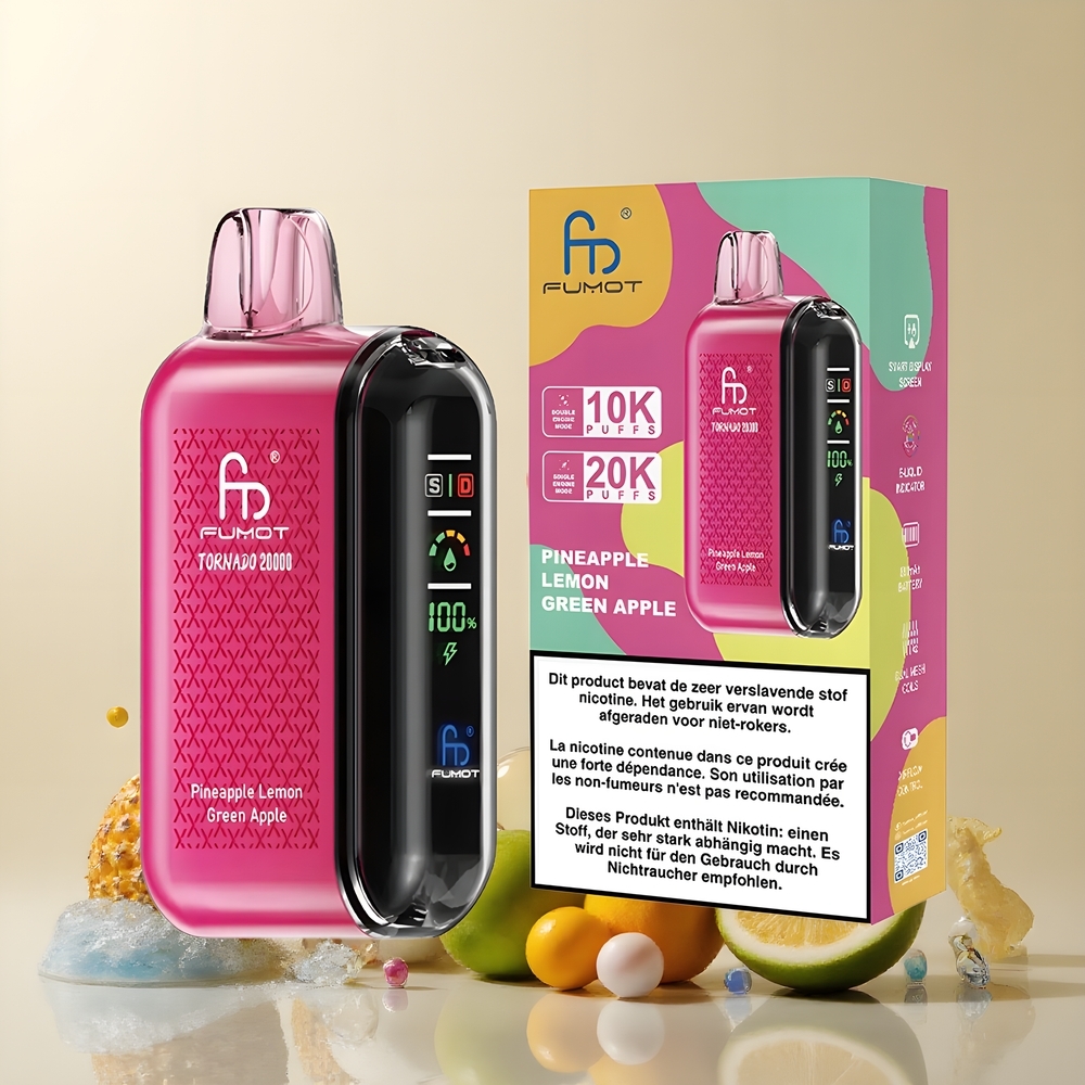 Partihandel Sverige Fumot Tornado 20000 Puffs Dual Mesh Ananas Citron Grönt Äpple
