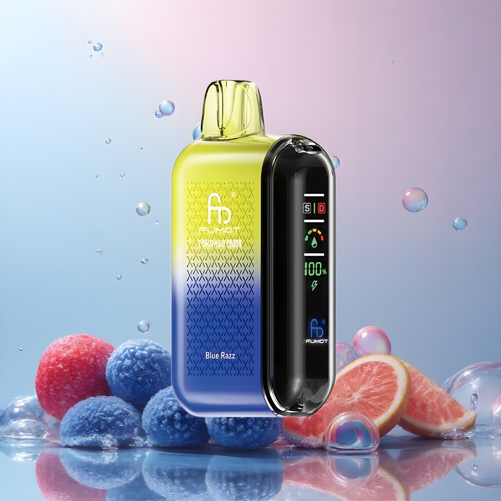 Partihandel Sverige Fumot Tornado 20000 Puffs Dual Mesh Blå Hallon Smart Display
