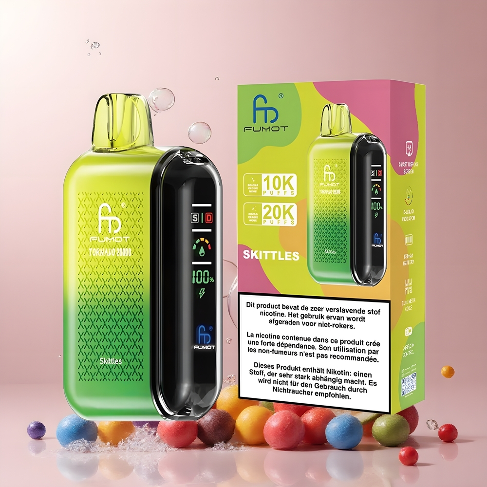 Partihandel Sverige Fumot Tornado 20000 Puffs Dual Mesh Coil Smart Display Regnbågar