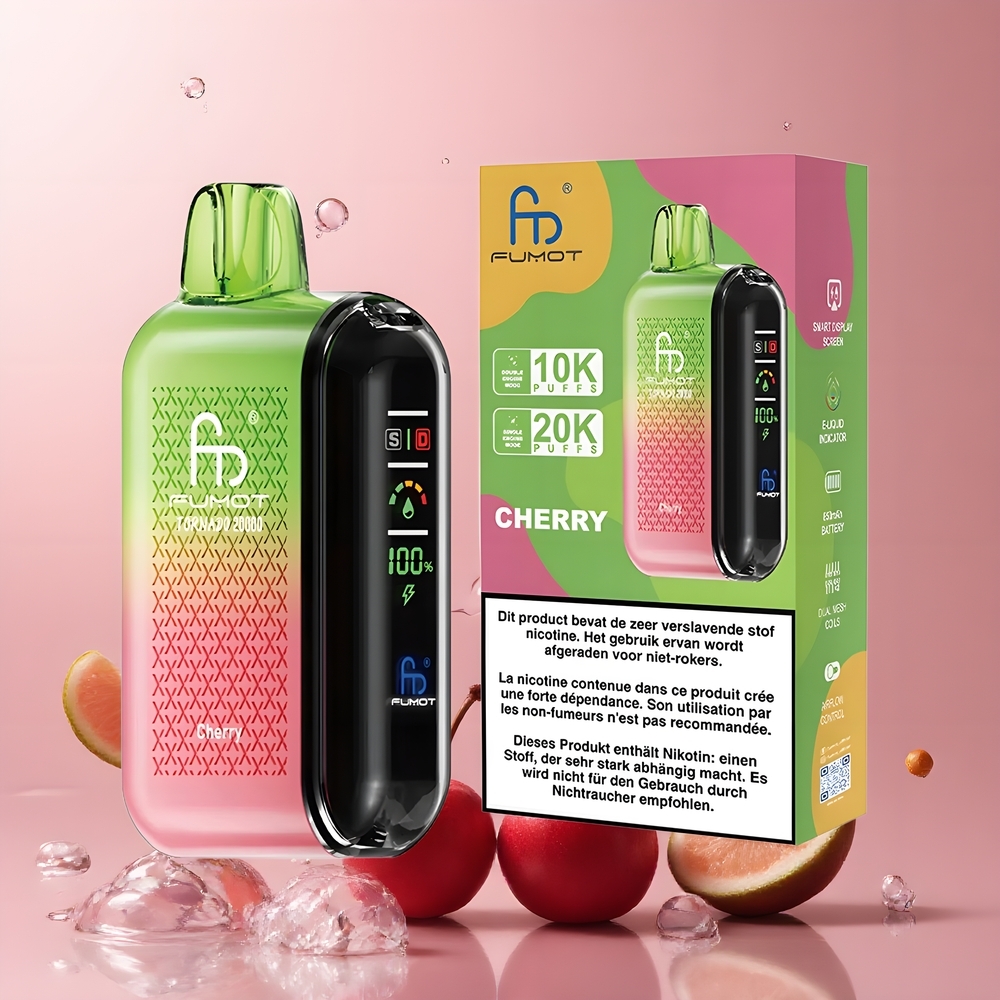 Partihandel Sverige Fumot Tornado 20000 Puffs Dual Mesh Engångs Vape Körsbär