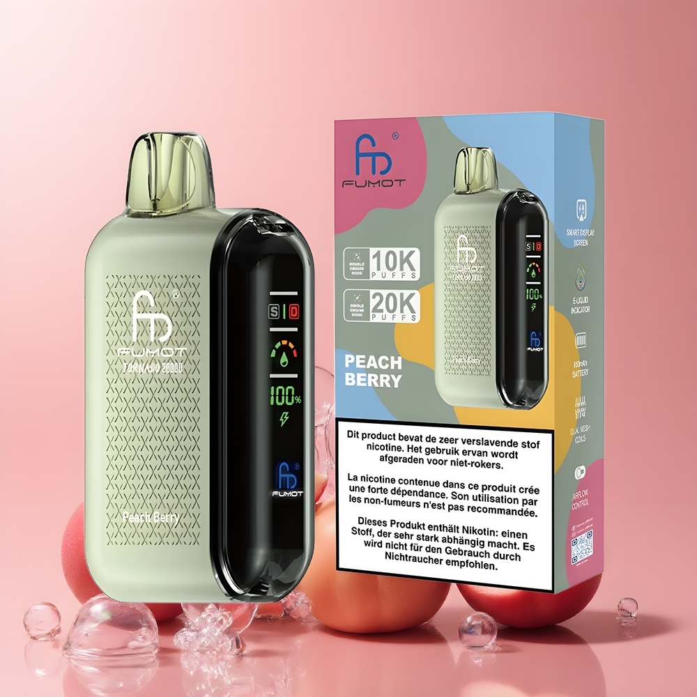 Partihandel Sverige Fumot Tornado 20000 Puffs Dual Mesh Persika Bär Smart Display
