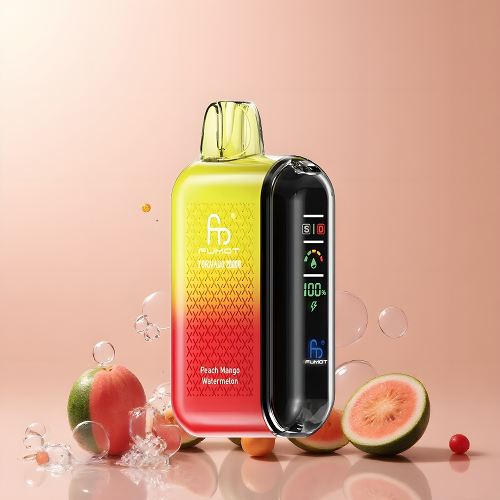 Partihandel Sverige Fumot Tornado 20000 Puffs Dual Mesh Persika Mango Vattenmelon Smart Display