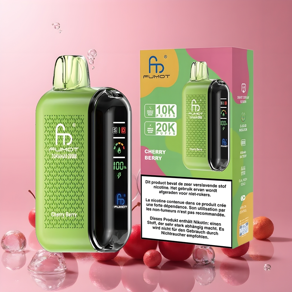 Partihandel Sverige Fumot Tornado 20000 Puffs Dubbel Mesh Coil Kirsbär Bär