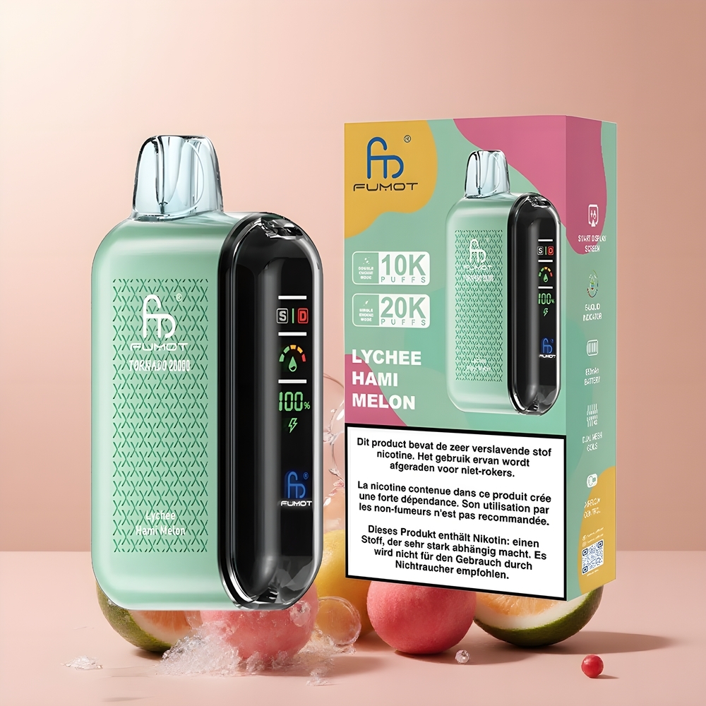 Partihandel Sverige Fumot Tornado 20000 Puffs Engångs Vape Litchi Hami Melon Dual Mesh Coil Smart Display