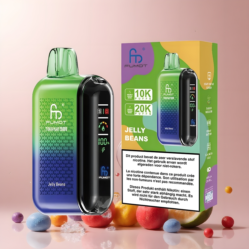 Partihandel Sverige Fumot Tornado 20000 Puffs Jelly Beans Dual Mesh 20ml Smart Display 2%