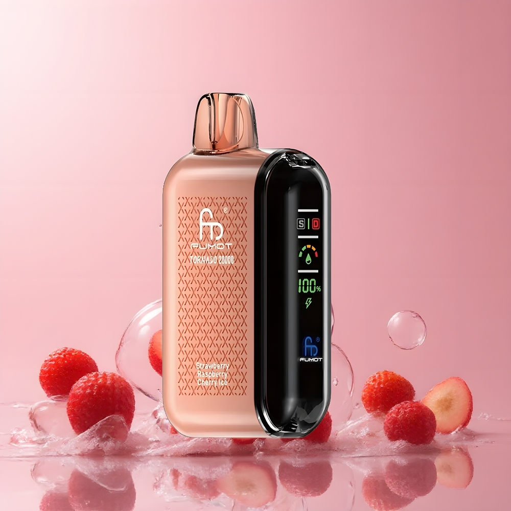 Partihandel Sverige Fumot Tornado 20000 Puffs Jordgubb Hallon Körsbär Is Dual Mesh Coil Smart Display