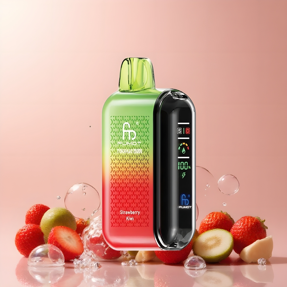 Partihandel Sverige Fumot Tornado 20000 Puffs Jordgubb Kiwi Dual Mesh 20ml Smart Display