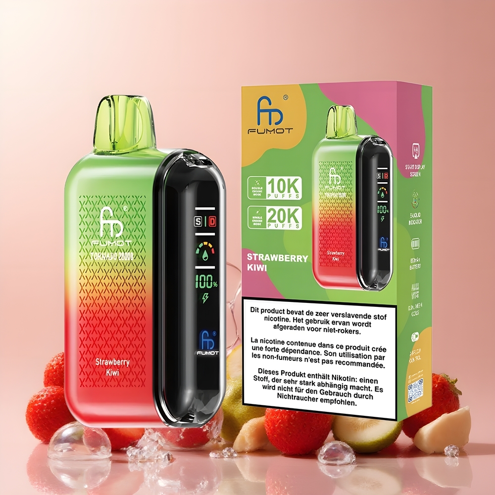 Partihandel Sverige Fumot Tornado 20000 Puffs Jordgubb Kiwi Dual Mesh 20ml Smart Display
