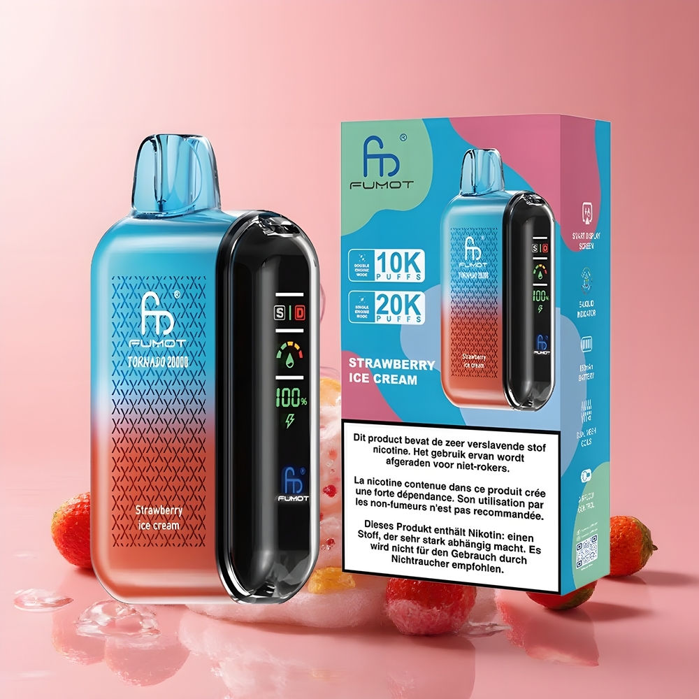 Partihandel Sverige Fumot Tornado 20000 Puffs Jordgubbglass Dual Mesh Coil Smart Display