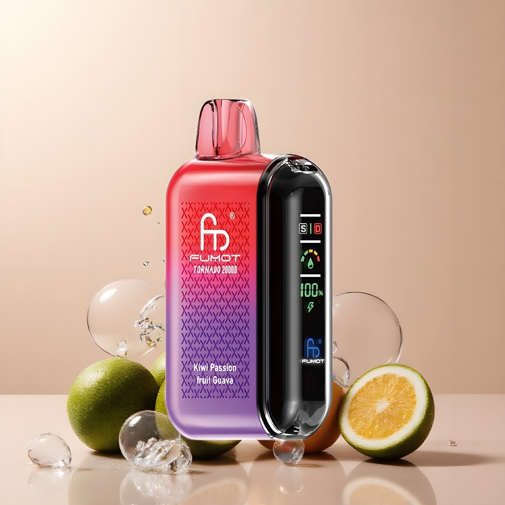 Partihandel Sverige Fumot Tornado 20000 Puffs Kiwi Passionsfrukt Guava Dual Mesh Coil Smart Display