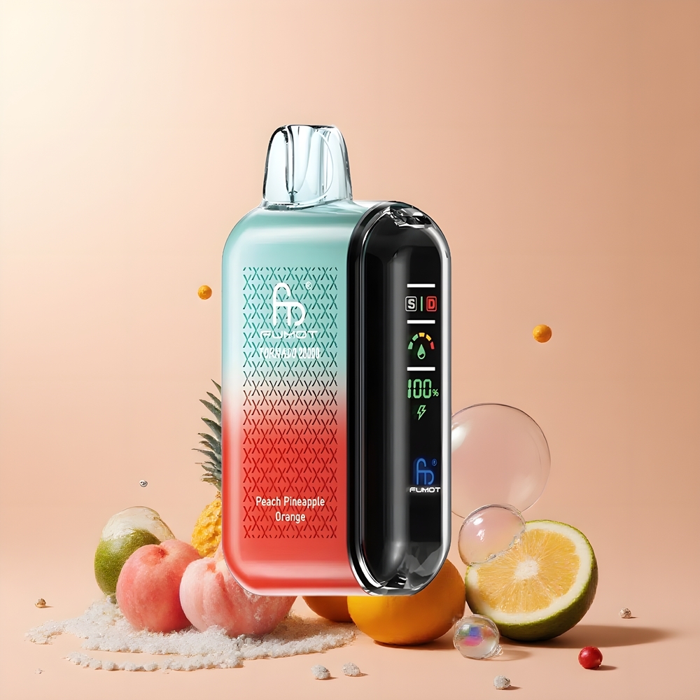Partihandel Sverige Fumot Tornado 20000 Puffs Persika Ananas Apelsin Dual Mesh Coil Smart Display