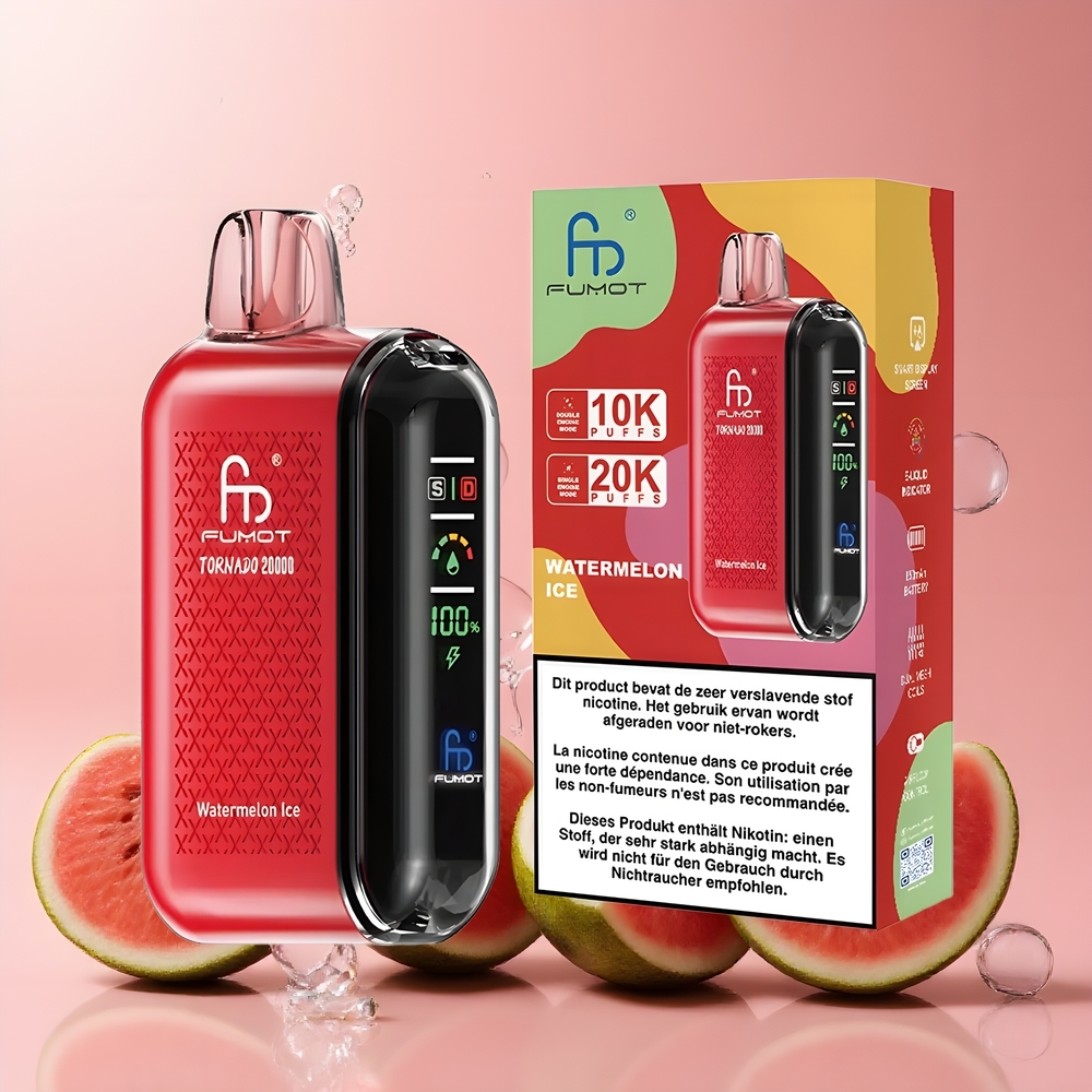 Partihandel Sverige Fumot Tornado 20000 Puffs Vattenmelon Is Dual Mesh Coil Smart Display
