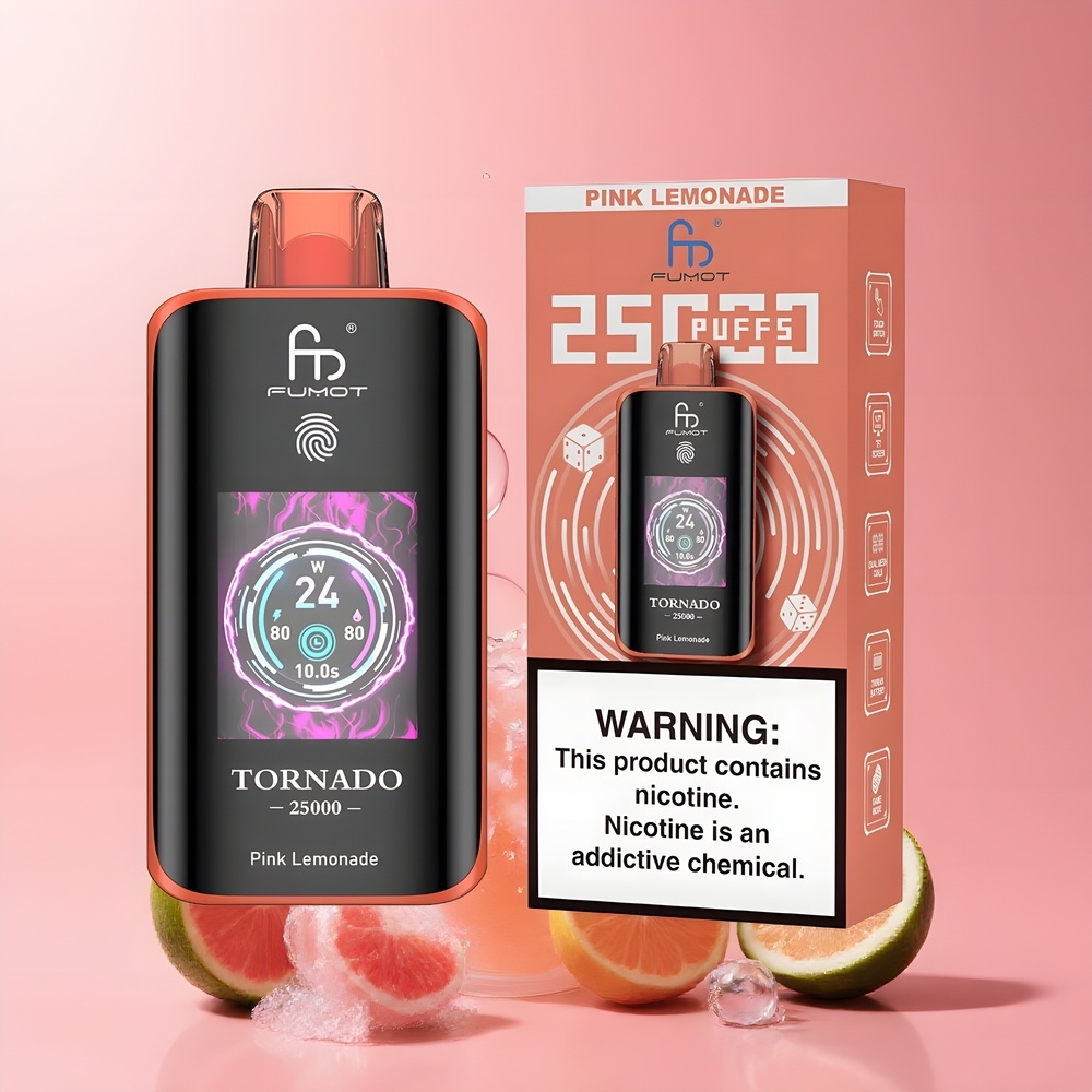 Partihandel Sverige Fumot Tornado 25000 Puffar HD Skärm 700mAh Rosa Citron