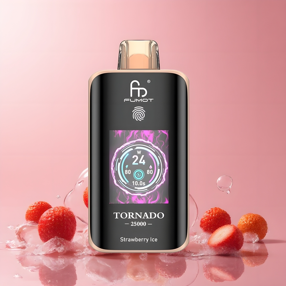 Partihandel Sverige Fumot Tornado 25000 Puffs 20ml Jordgubbe Is 700mAh Typ-C HD Skärm