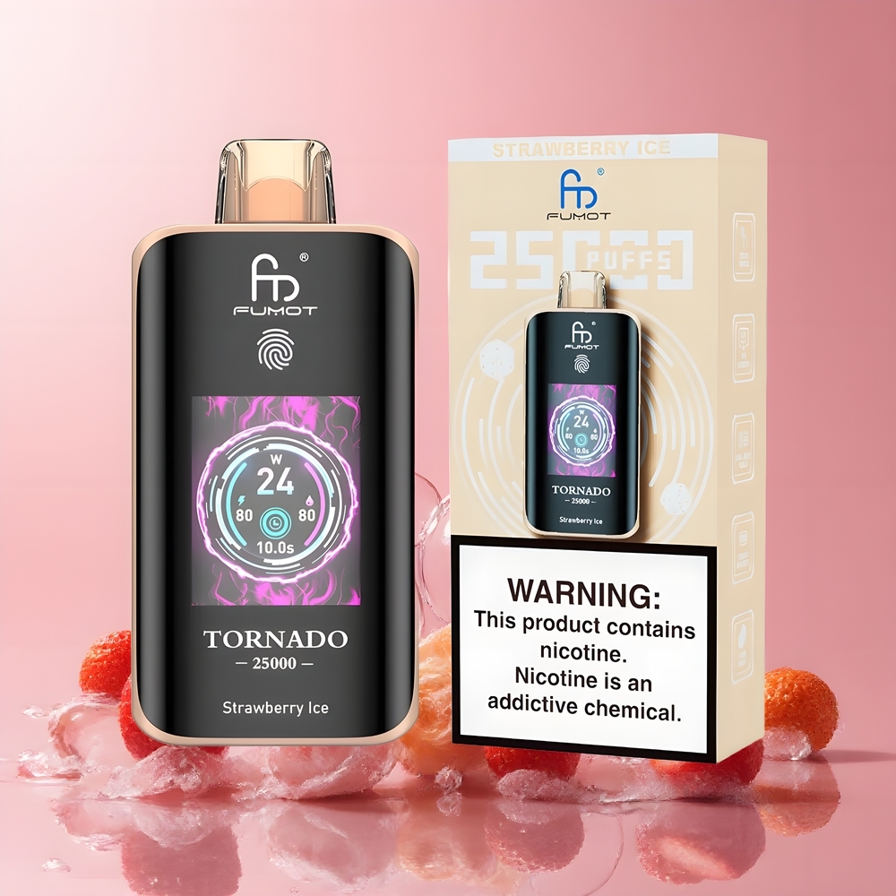 Partihandel Sverige Fumot Tornado 25000 Puffs 20ml Jordgubbe Is 700mAh Typ-C HD Skärm