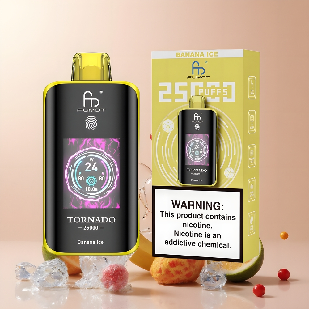Partihandel Sverige Fumot Tornado 25000 Puffs Bananis HD Skärm 700mAh 20ml Typ-C