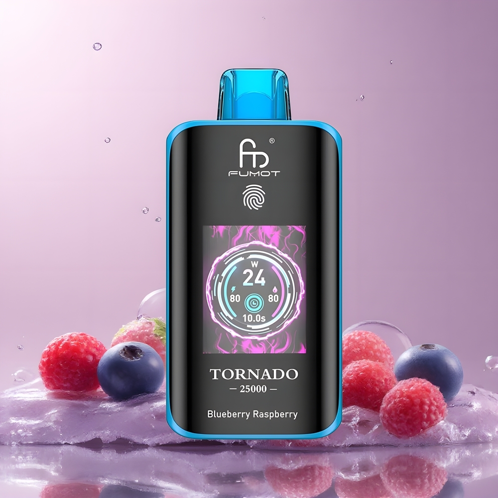 Partihandel Sverige Fumot Tornado 25000 Puffs Blåbär Hallon 700mAh 20ml Typ-C